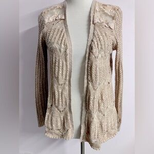 American Rag Women’s Open Front Cardigan, M, Lightweight, Lace, Beige/Blush